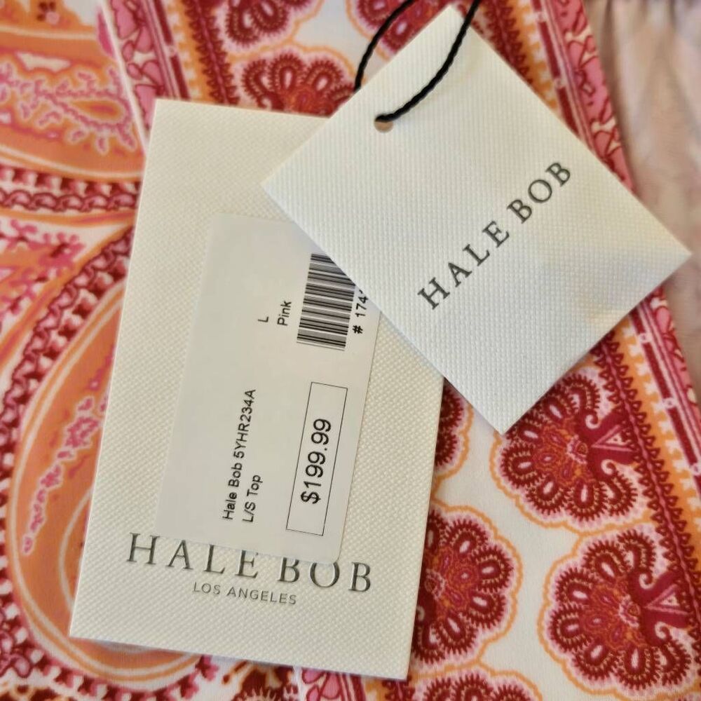 NWT Hale Bob Los Angeles Womens Azaria Jersey Pink White Long Sleeve Top Large - Picture 6 of 12